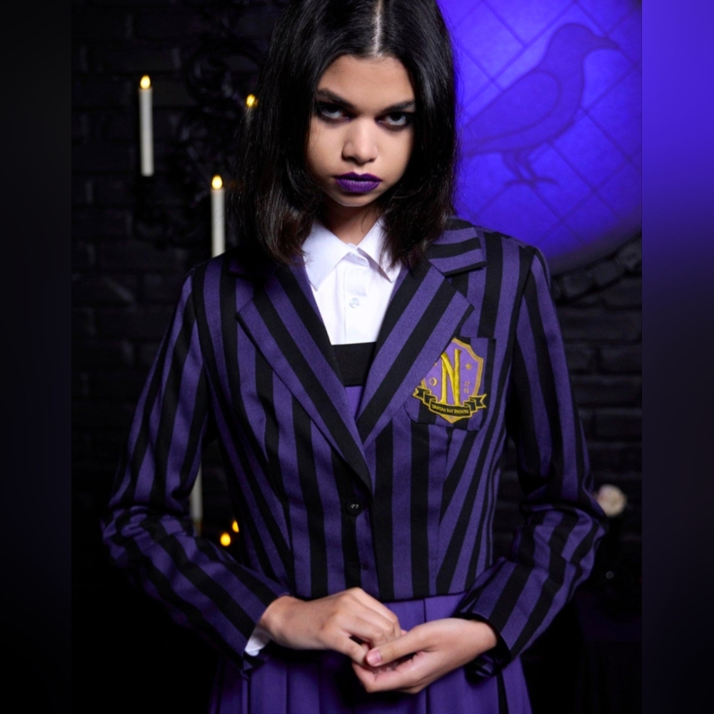 Netflix's Wednesday Enid Nevermore Academy Cropped Blazer Purple Stripes Size XL